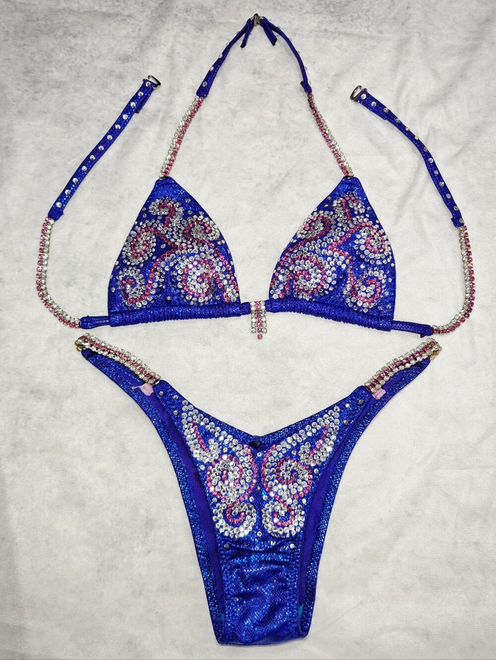 Competition bikini sapphire electric blue pink crystals rhinestones metallic